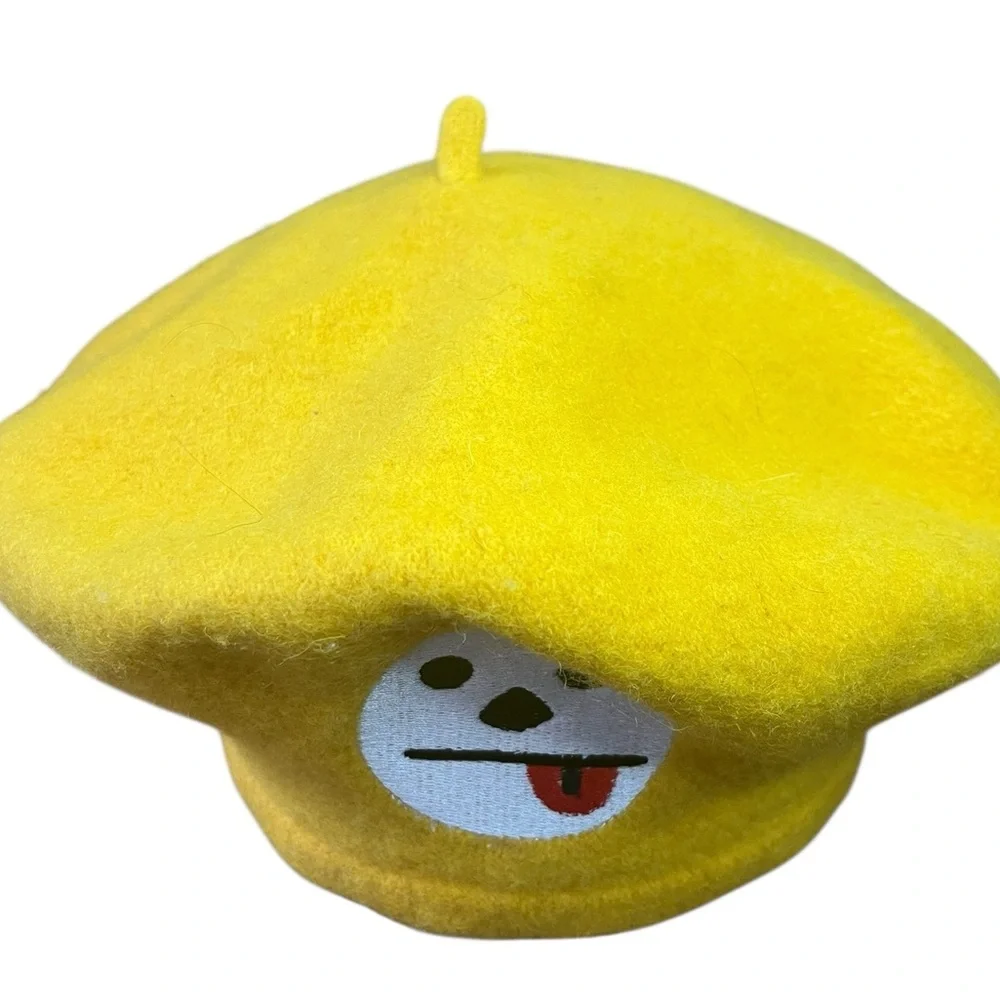 Mustard yellow wool beret with face, 60s vintage - Picture 5 of 7